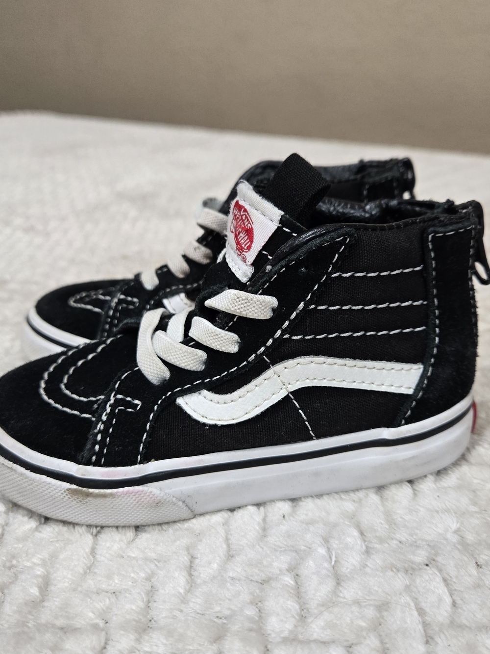 US 7 Toddler Vans Sk8-Hi Black White High Top Toddler Sneakers Back Zip 7